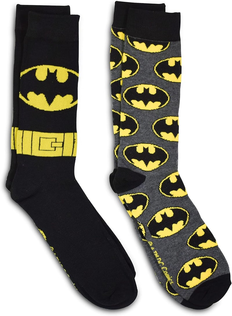 Batman DC Comics 89 Casual Crew Socks 2 Pack Black Large Unisex-Adults Batman Fans, Halloween Enthusiasts, All Ages